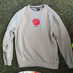 Vans Gray Crewneck Sweater with Red Rose